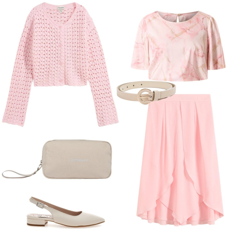 Outfit donna - Total look #2354094. Stile Romantica per Tutti i giorni. Abbinamento con gonne longuette, cardigans, cinture, valigie, bluse, décolleté.