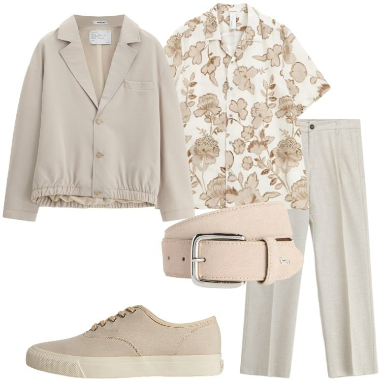 Outfit uomo - Serata speciale. Stile Trendy per Serata speciale. Abbinamento con cinture, giacche, pantaloni, camicie a manica corta, sneakers.