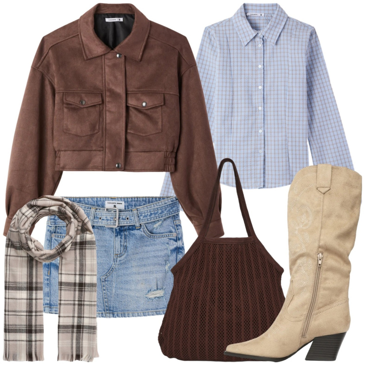 Outfit donna - Terranova - Desert Code. Stile Urban per Tutti i giorni. Abbinamento con camicie, minigonne, shopping bag, bomber, sciarpe, stivali.