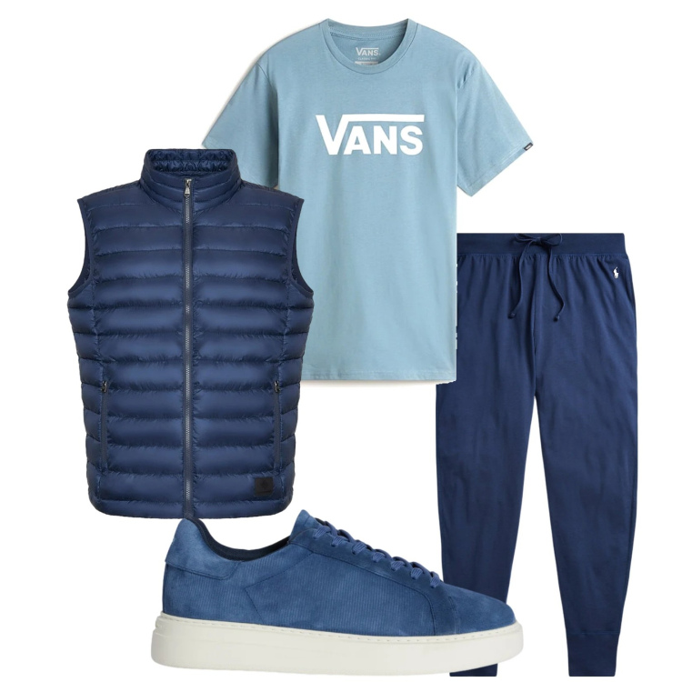 Outfit uomo - Total look #2354112. Stile Casual per Sport. Abbinamento con sneakers, piumini, pantaloni, t-shirt.