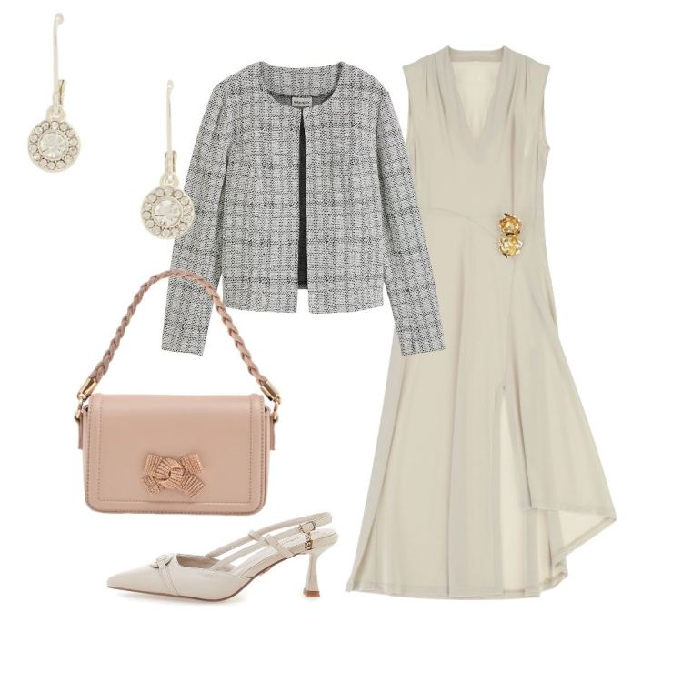 Outfit donna - Cerimonia. Stile Chic per Cerimonia. Abbinamento con cardigans, vestiti midi/longuette, pochette, orecchini, décolleté.