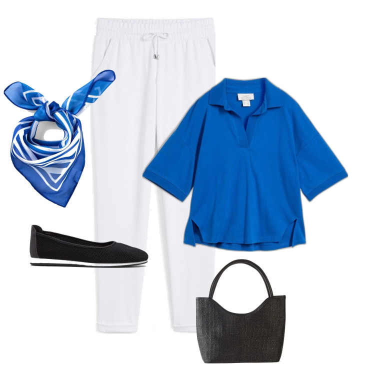 Outfit femme - Bleu cobalt. Style Casual chic pour Tous les jours. Assortir avec pantalon , sac cabas, polos, ballerines, foulards.