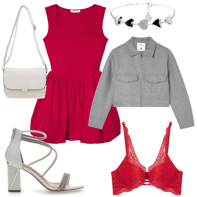 Outfit donna - Il mini abito a palloncino. Stile Minimal per Tutti i giorni. Abbinamento con reggiseni, vestiti corti, blazer, braccialetti, sandali col tacco, borse a tracolla.