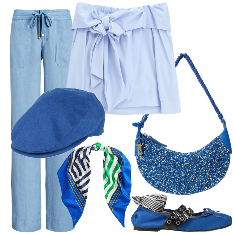 Outfit donna - Borsalino? Perché no!. Stile Romantica per Tutti i giorni. Abbinamento con cappelli, ballerine, top, pantaloni, borse a spalla, foulard.