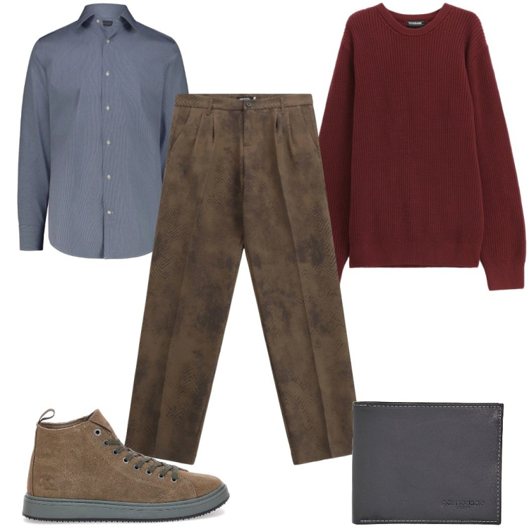Outfit uomo - Total look #2354168. Stile Casual per Tutti i giorni. Abbinamento con pantaloni, maglieria, portafogli, camicie, sneakers.