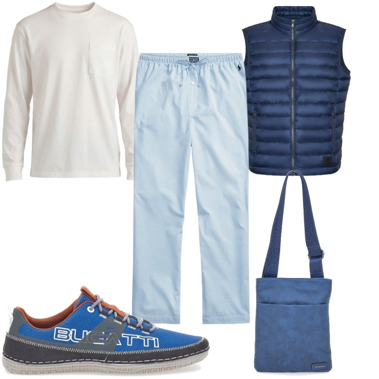 Outfit uomo - Total look #2354170. Stile Trendy per Tutti i giorni. Abbinamento con t-shirt, piumini, pantaloni, portafogli, scarpe stringate.