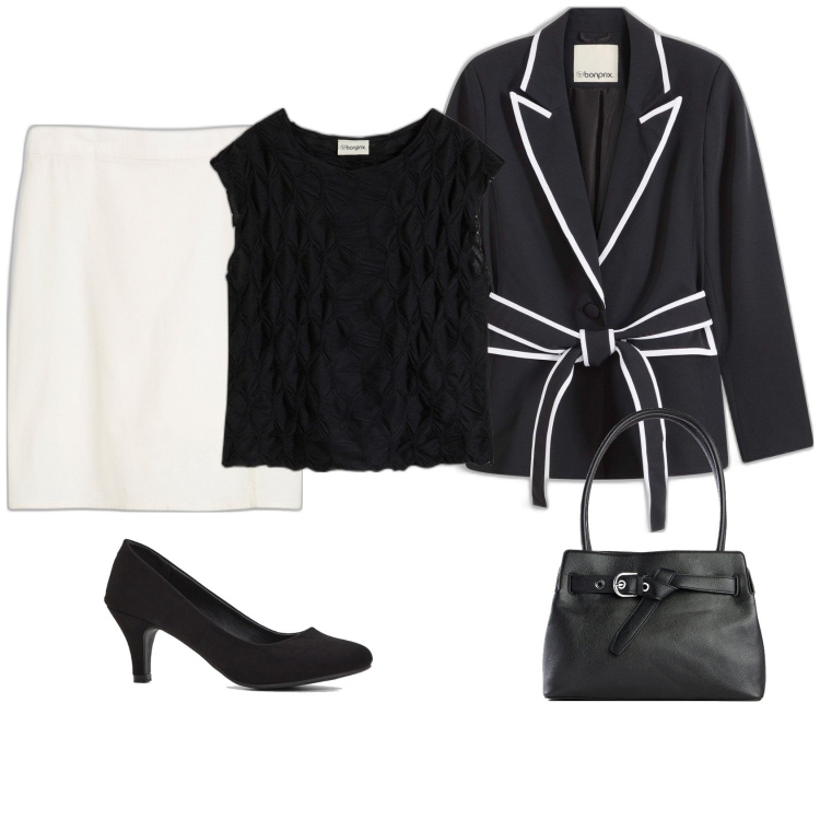 Outfit femme - Blazer contrasté. Style Chic pour Tous les jours. Assortir avec chaussures à talon, minijupes, blazers, t-shirts, sacs à main.