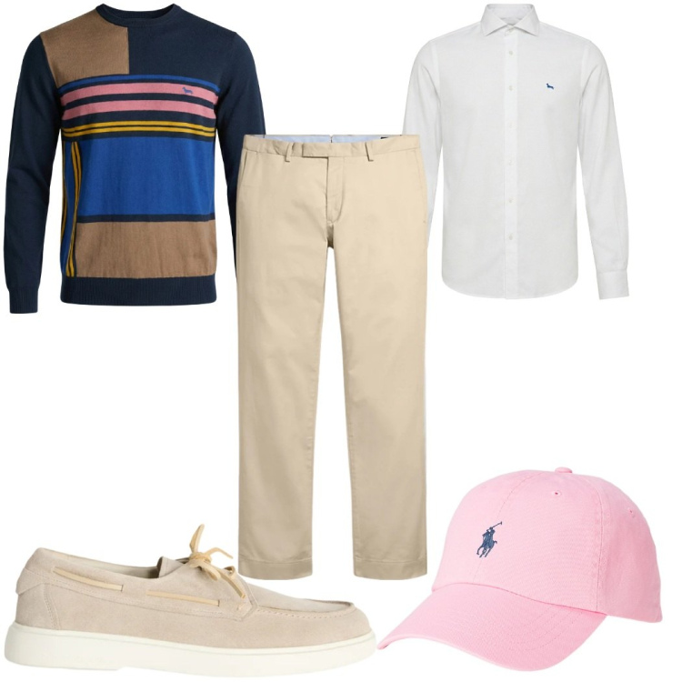 Outfit uomo - Total look #2354179. Stile Trendy per Tutti i giorni. Abbinamento con scarpe stringate, pullovers, camicie, cappelli, pantaloni chino.