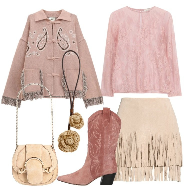 Outfit donna - Boho style a marzo. Stile Boho per Serata fuori. Abbinamento con marsupi, stivali, minigonne, cardigans, top, ciondoli.