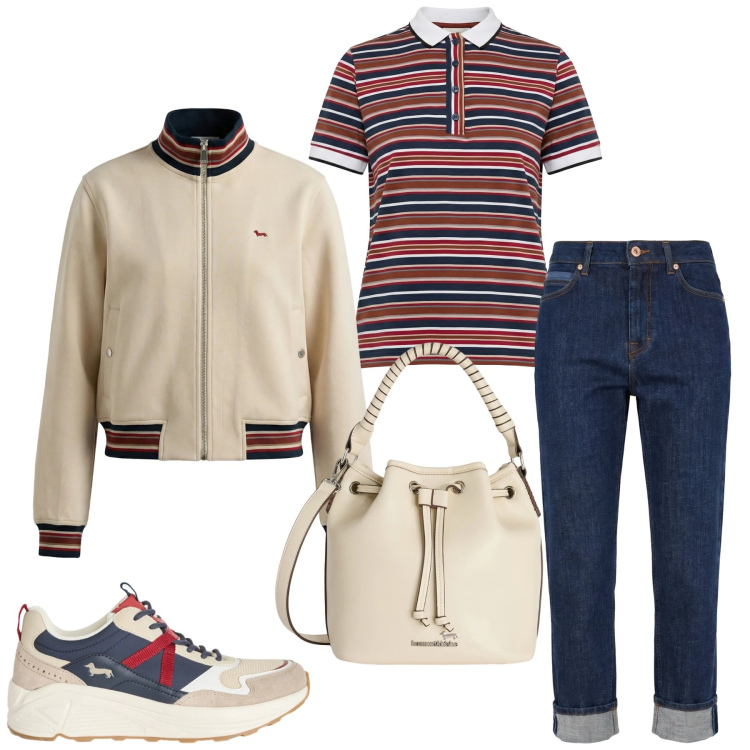 Outfit donna - Total look #2354204. Stile Glamour per Tutti i giorni. Abbinamento con sneakers, borse a secchiello, jeans, felpe, polo.