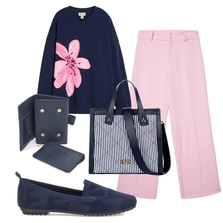 Outfit donna - Total look #2354206. Stile Basic per Tutti i giorni. Abbinamento con felpe, pantaloni, shopping bag, mocassini, portafogli.