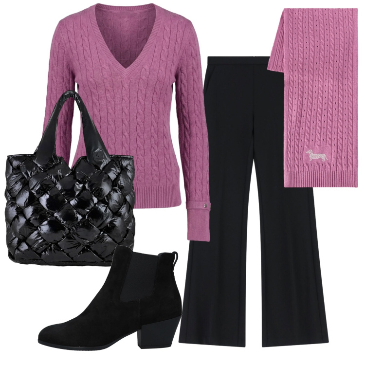 Outfit donna - Total look #2354210. Stile Basic per Ufficio. Abbinamento con stivaletti chelsea, sciarpe, pullovers, pantaloni, borse tote.