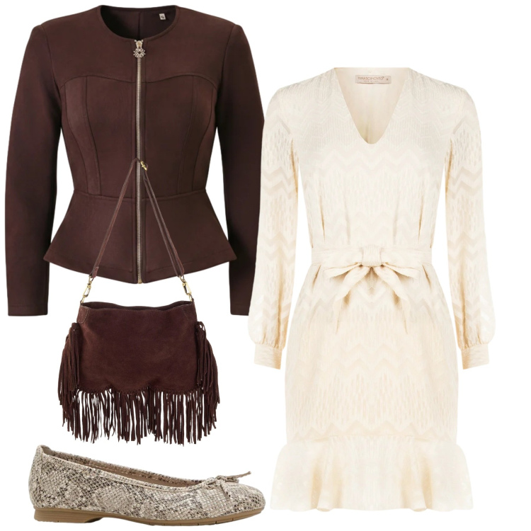 Outfit donna - Total look #2354216. Stile Bon Ton per Serata fuori. Abbinamento con borse a tracolla, ballerine, vestiti corti, giacche.