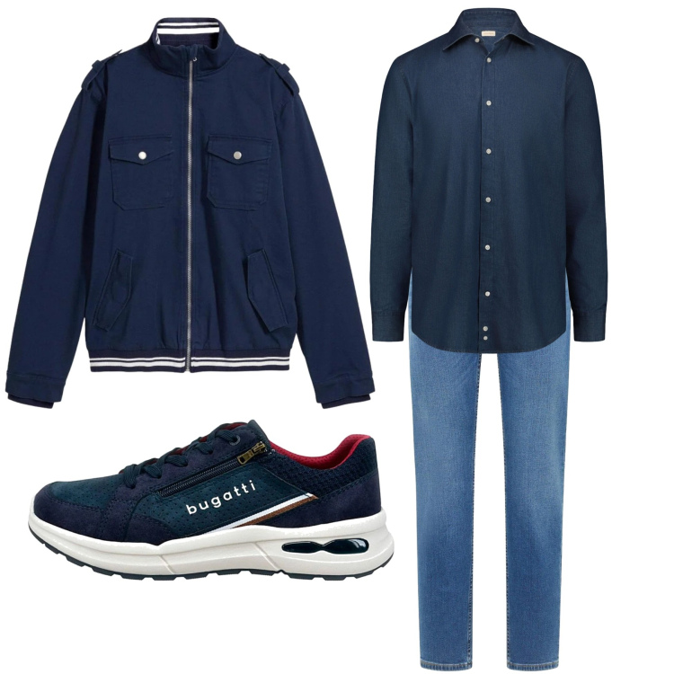 Outfit uomo - Serata aperitivo. Stile Trendy per Tutti i giorni. Abbinamento con jeans bootcut, giacche, sneakers, camicie.