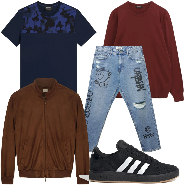 Outfit uomo - Jeans urban. Stile Urban per Tutti i giorni. Abbinamento con maglieria, jeans strappati, t-shirt, giacche, sneakers.