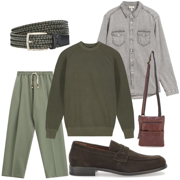 Outfit uomo - Il necessaire pratico. Stile Casual per Tutti i giorni. Abbinamento con camicie, cinture, pantaloni, scarpe stringate, portafogli, maglieria.