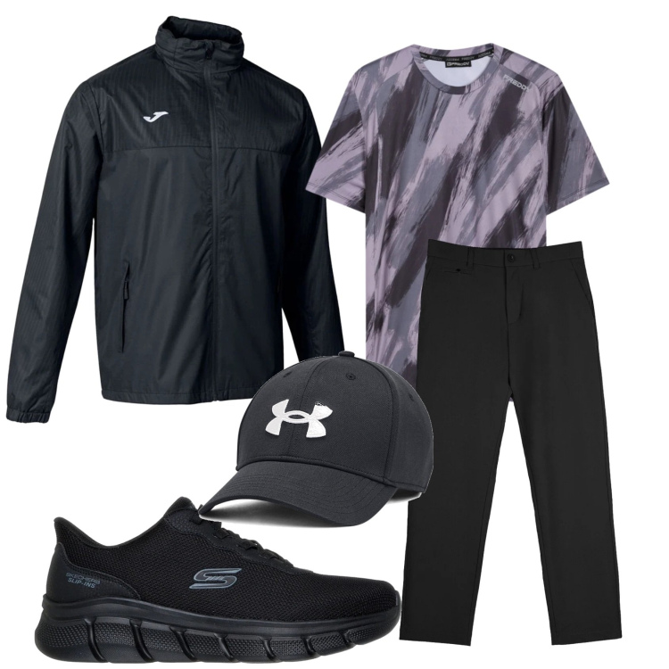 Outfit uomo - Total look #2354256. Stile Urban per Tutti i giorni. Abbinamento con t-shirt, pantaloni chino, cappelli, giacche, sneakers.