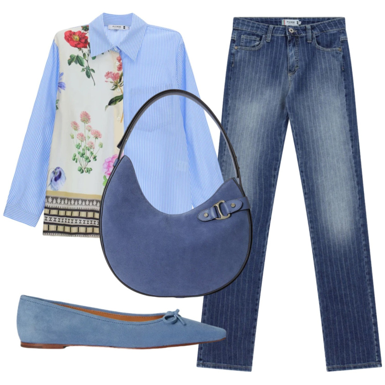 Outfit donna - Total look #2354261. Stile Romantica per Ufficio. Abbinamento con camicie, jeans, ballerine, borse a spalla.