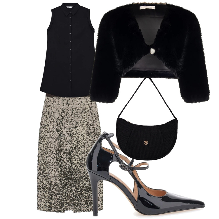 Outfit donna - Serata chic. Stile Bon Ton per Serata fuori. Abbinamento con camicie a manica corta, gonne longuette, borse a mano, bolero, décolleté.