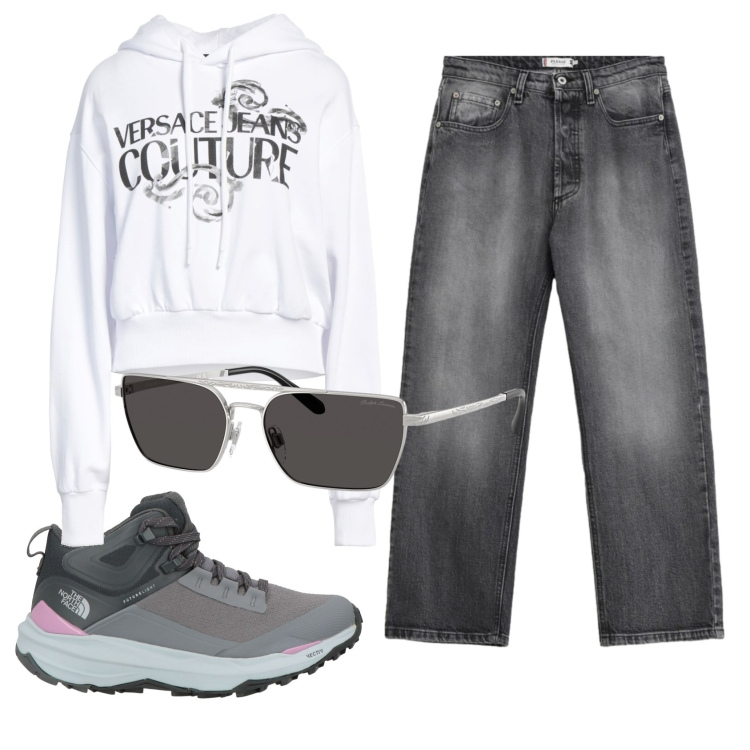 Outfit donna - Total look #2354299. Stile Casual per Scuola/Università. Abbinamento con stivaletti, felpe, jeans, occhiali da sole.