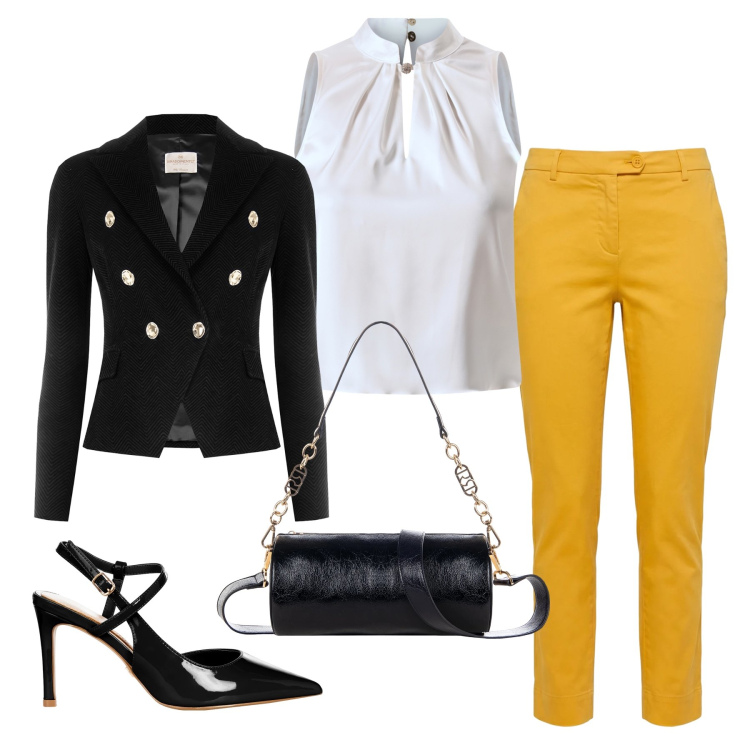 Outfit donna - Total look #2354316. Stile Chic per Serata fuori. Abbinamento con pantaloni, décolleté, borse a mano, bluse, blazer.
