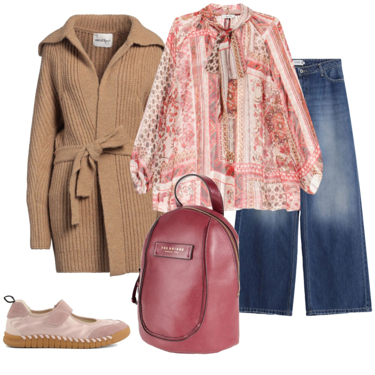 Outfit donna - Total look #2354333. Stile Casual per Tutti i giorni. Abbinamento con zaini, cardigans, camicie, jeans, ballerine.