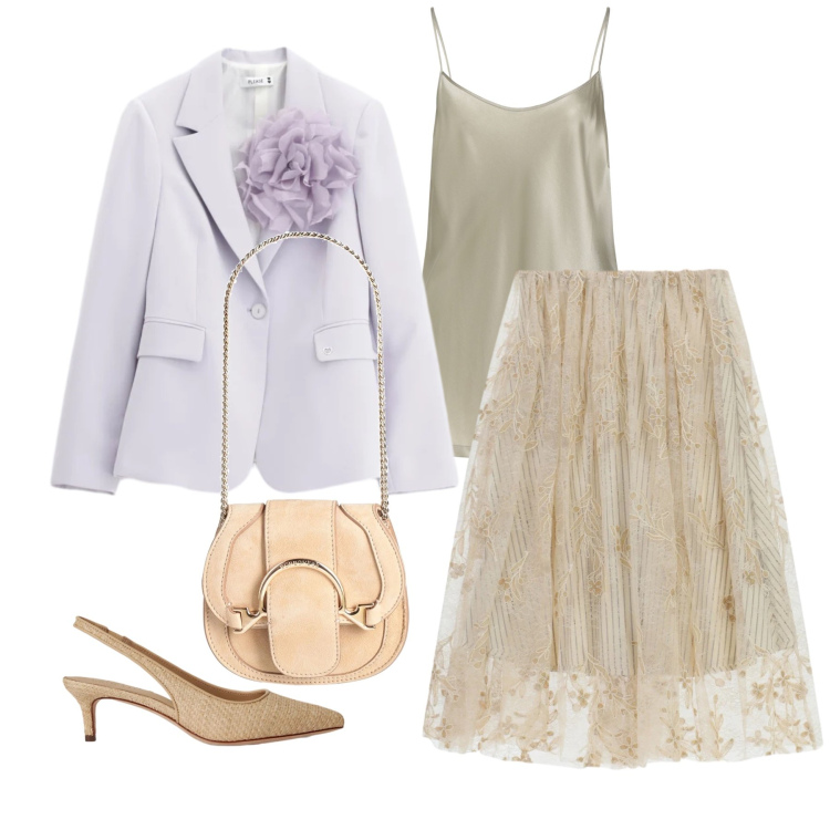 Outfit donna - Total look #2354343. Stile Chic per Serata fuori. Abbinamento con marsupi, top, gonne lunghe, blazer, décolleté.