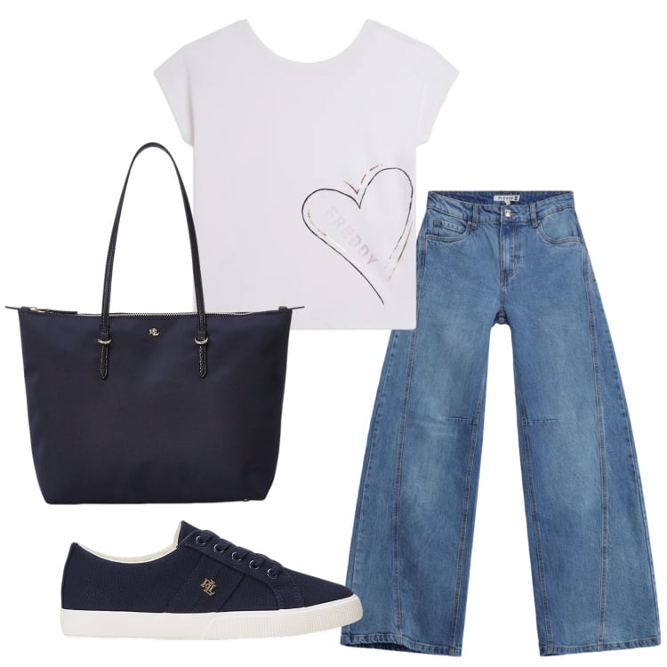Outfit donna - Total look #2354355. Stile Basic per Tutti i giorni. Abbinamento con jeans, sneakers, borse tote, t-shirt.