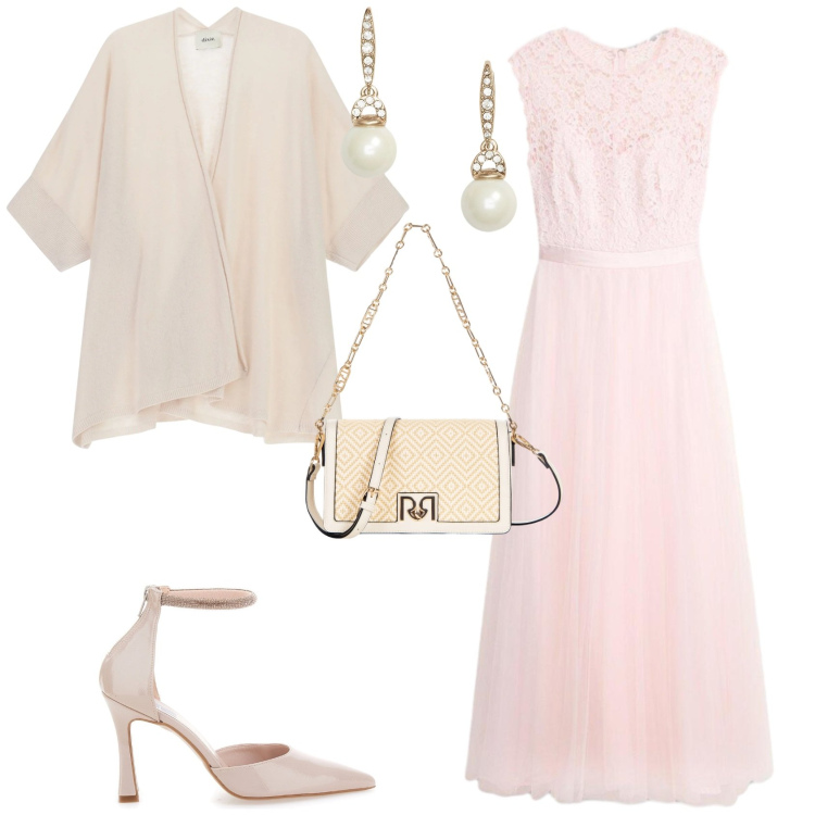 Outfit donna - Cerimonia evento speciale. Stile Chic per Cerimonia. Abbinamento con vestiti, cardigans, borse a tracolla, orecchini, décolleté.