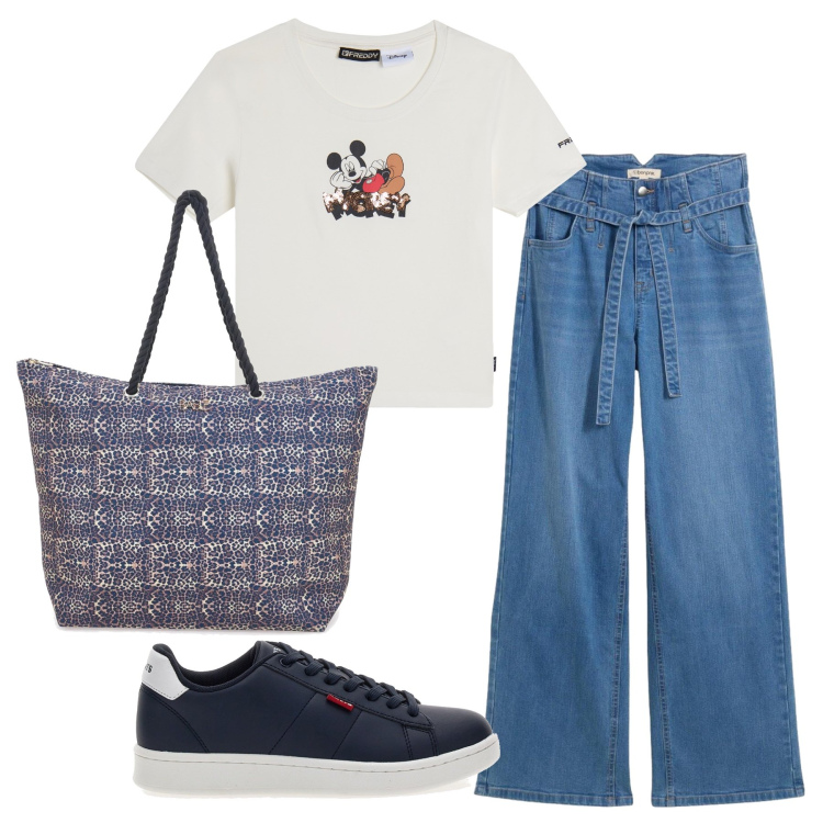 Outfit donna - Total look #2354359. Stile Basic per Tutti i giorni. Abbinamento con jeans, t-shirt, sneakers, shopping bag.
