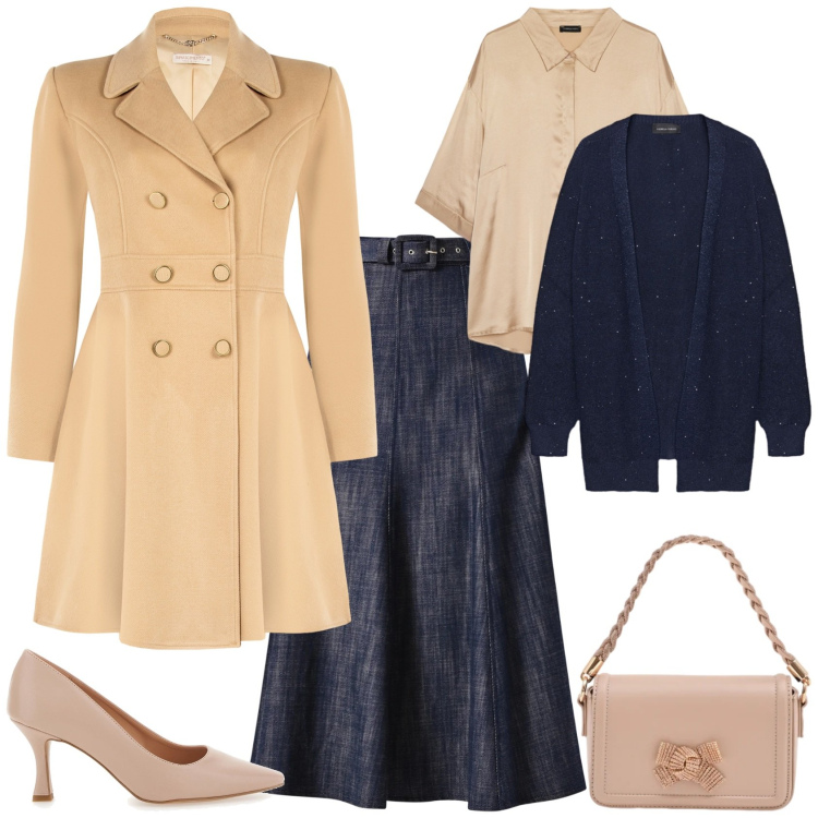Outfit donna - Casual chic ogni giorno. Stile Casual chic per Tutti i giorni. Abbinamento con camicie, cardigans, pochette, gonne longuette, cappotti, décolleté.