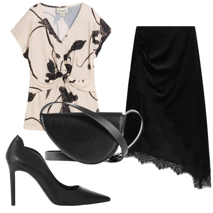 Outfit donna - Total look #2354376. Stile Chic per Cerimonia. Abbinamento con bluse, borse a tracolla, gonne longuette, décolleté.