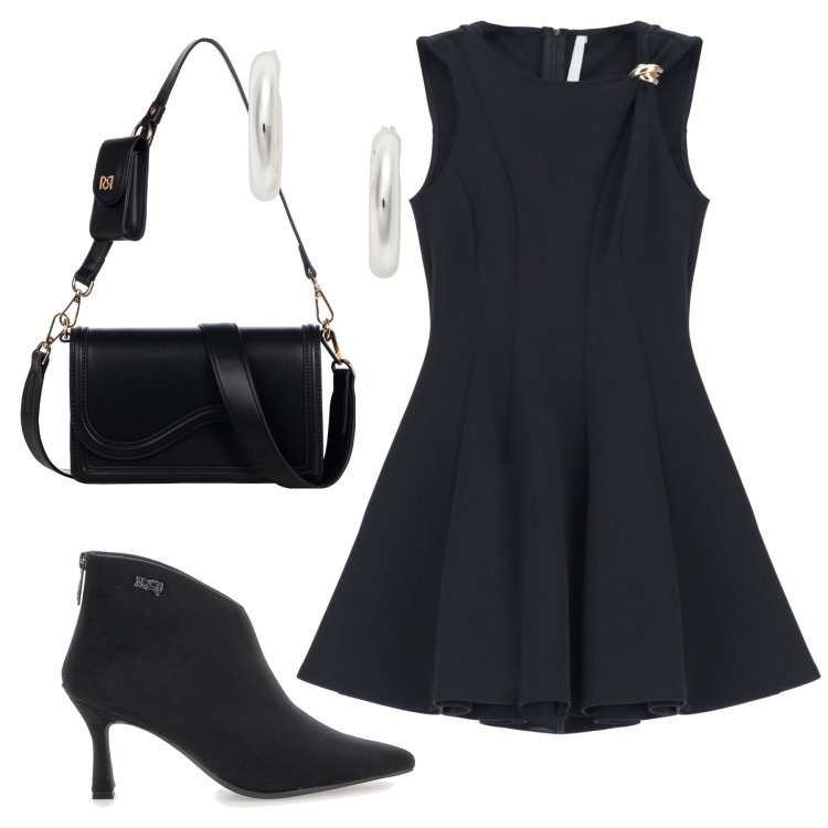 Outfit donna - Total look #2354380. Stile Chic per Serata fuori. Abbinamento con pochette, vestiti corti, orecchini, stivaletti.