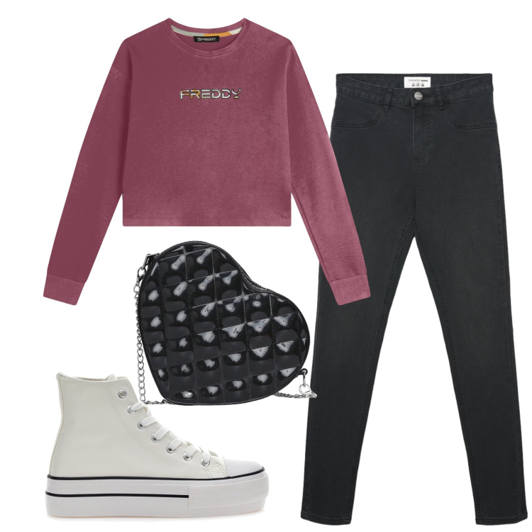 Outfit donna - Total look #2354382. Stile Basic per Tutti i giorni. Abbinamento con jeggings, borse a tracolla, felpe, sneakers.