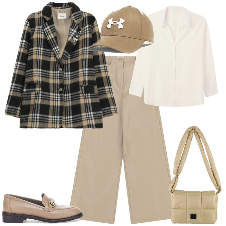 Outfit donna - Trendy ufficio tempo libero. Stile Trendy per Tutti i giorni. Abbinamento con camicie, pantaloni a palazzo, blazer, borse a spalla, mocassini, cappelli.