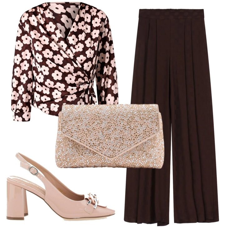 Outfit donna - Total look #2354391. Stile Chic per Serata fuori. Abbinamento con pantaloni a palazzo, pochette, bluse, décolleté.