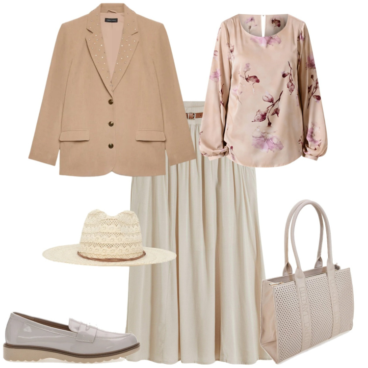 Outfit donna - Casual chic ogni giorno. Stile Casual chic per Tutti i giorni. Abbinamento con gonne lunghe, cappelli, blazer, bluse, mocassini, borse a spalla.
