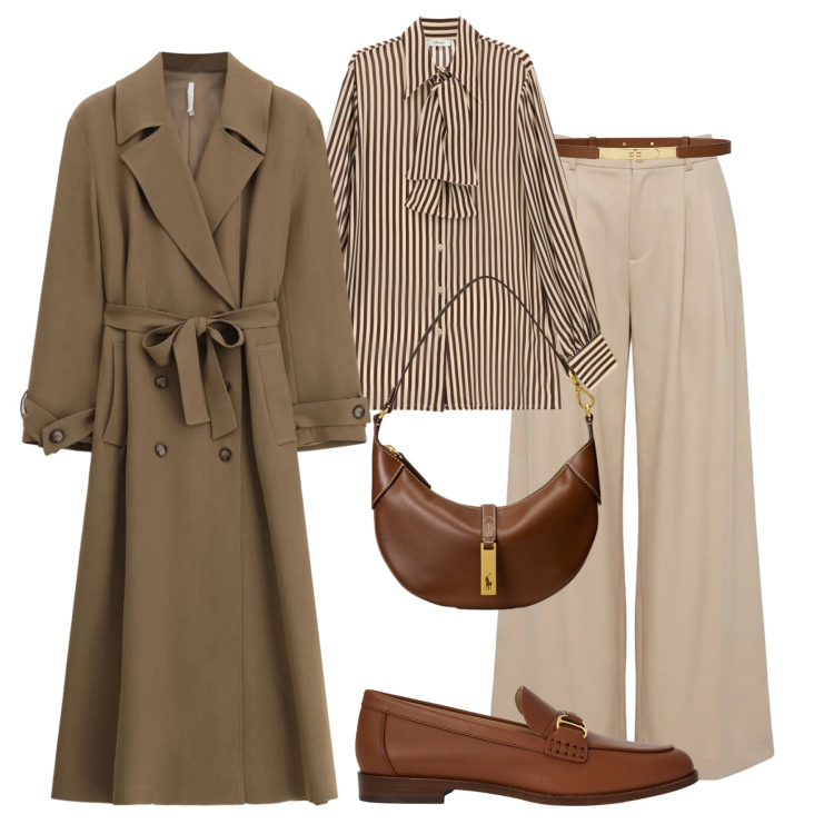 Outfit donna - Un trench elegante - @susystyle. Stile Glamour per Ufficio. Abbinamento con pantaloni, trench, camicie, mocassini, cinture, borse a spalla.
