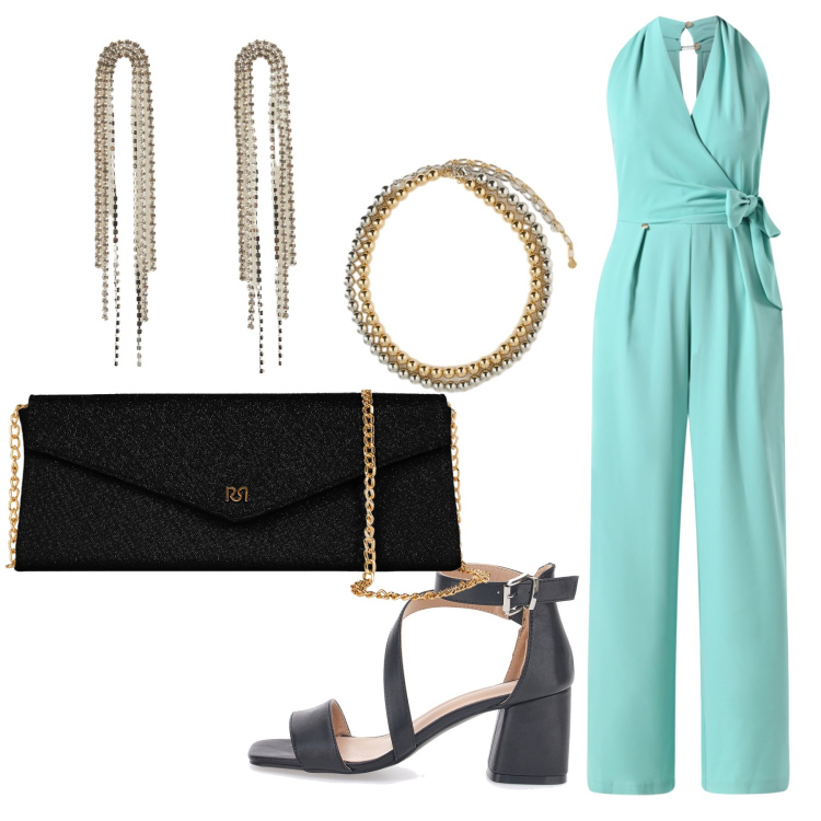 Outfit donna - Total look #2354400. Stile Trendy per Cerimonia. Abbinamento con orecchini, collane, tute, pochette, sandali col tacco.