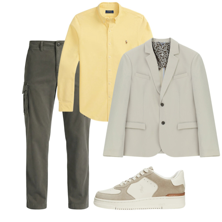 Outfit uomo - Primavera. Stile Casual per Tutti i giorni. Abbinamento con pantaloni cargo, giacche, sneakers, camicie.