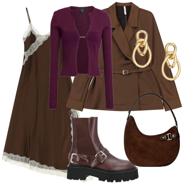Outfit donna - Look. Stile Romantica per Tutti i giorni. Abbinamento con stivaletti, cardigans, vestiti lunghi, blazer, orecchini, borse a spalla.