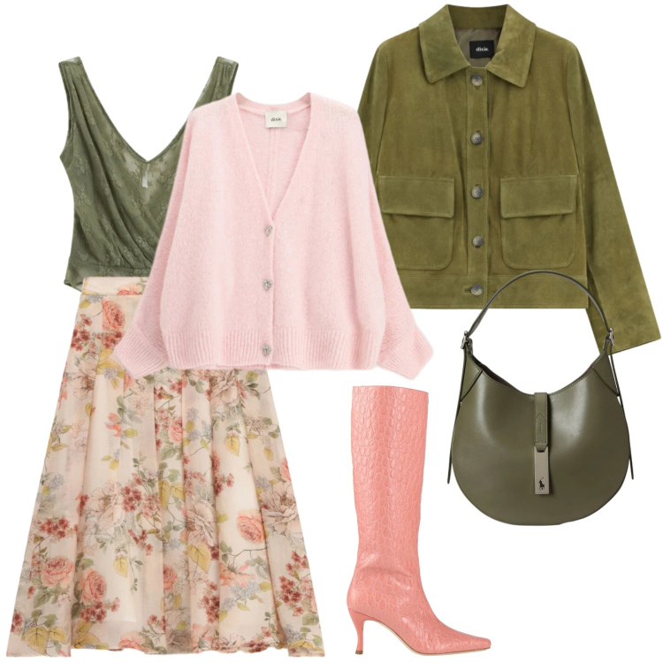 Outfit donna - Look. Stile Romantica per Tutti i giorni. Abbinamento con stivali, top, giacche, gonne lunghe, cardigans, borse a spalla.