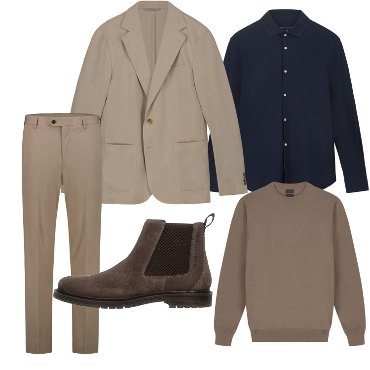 Outfit uomo - Fra il tepore e l\'aria fresca. Stile Business/Elegante per Ufficio. Abbinamento con maglieria, camicie, giacche, pantaloni, stivali e stivaletti.
