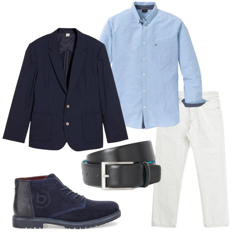 Outfit uomo - Total look #2354443. Stile Trendy per Tutti i giorni. Abbinamento con camicie, giacche, cinture, jeans dritti, scarpe stringate.