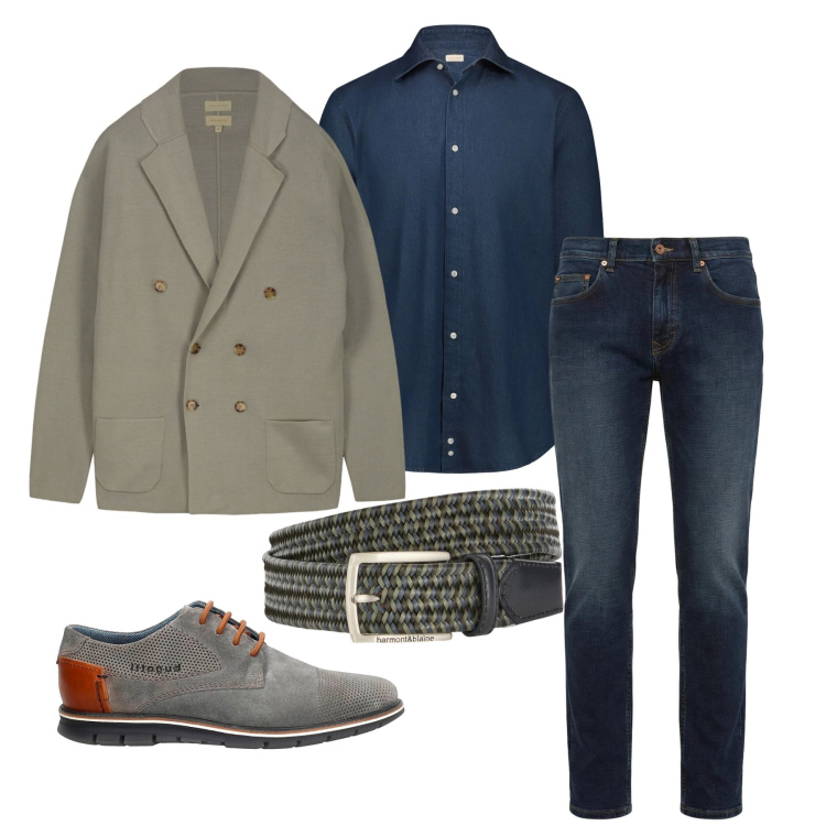 Outfit uomo - Marzo. Stile Trendy per Tutti i giorni. Abbinamento con jeans, cinture, scarpe stringate, cardigans, camicie.
