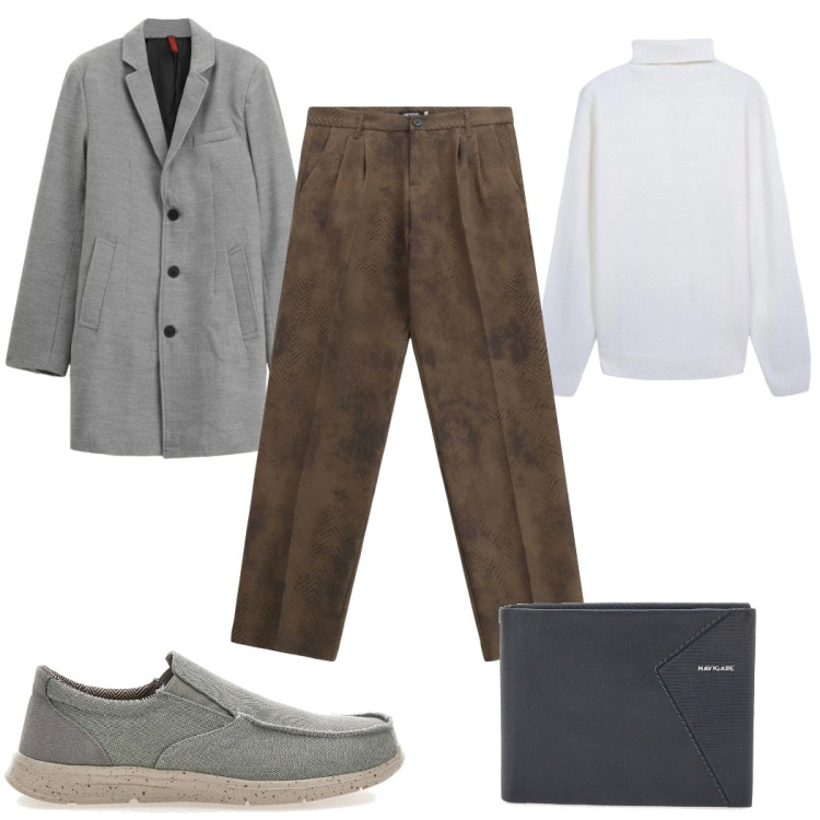 Outfit uomo - Total look #2354511. Stile Casual per Tutti i giorni. Abbinamento con pantaloni, cappotti, maglieria, portafogli, scarpe stringate.