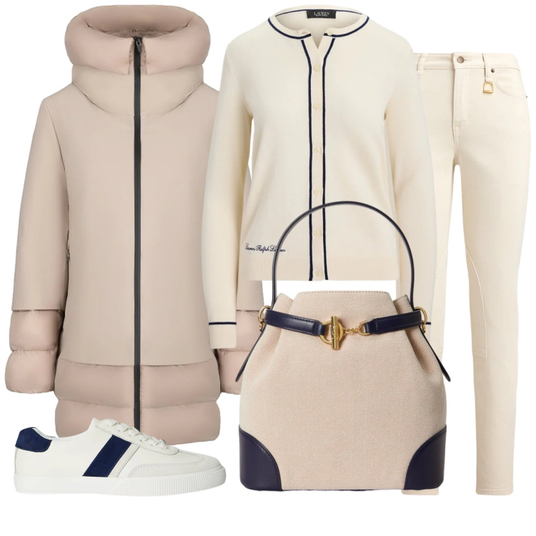 Outfit donna - Linee scure su bianco. Stile Bon Ton per Tutti i giorni. Abbinamento con cappotti, jeans skinny, sneakers, borse a secchiello, cardigans.