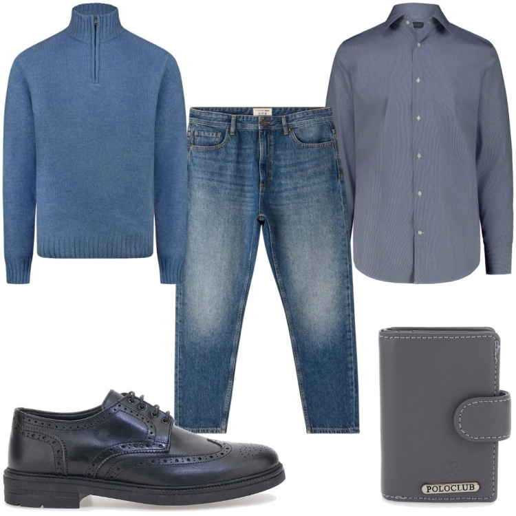 Outfit uomo - Total look #2354522. Stile Casual per Tutti i giorni. Abbinamento con jeans, portafogli, maglieria, camicie, scarpe stringate.