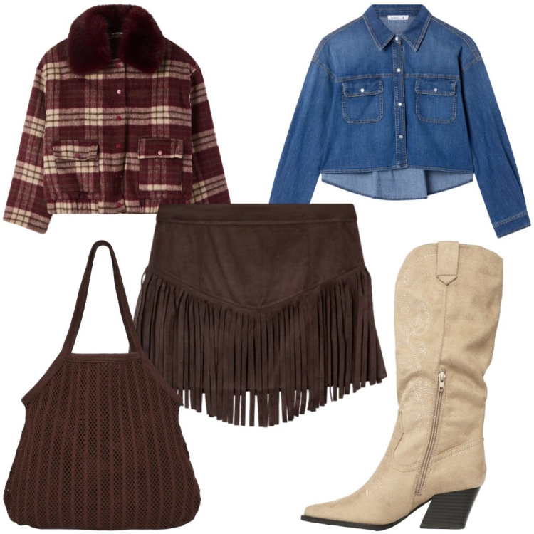 Outfit donna - Terranova - Desert Code : Western trendy. Stile Trendy per Tutti i giorni. Abbinamento con camicie, stivali, shopping bag, minigonne, blazer.