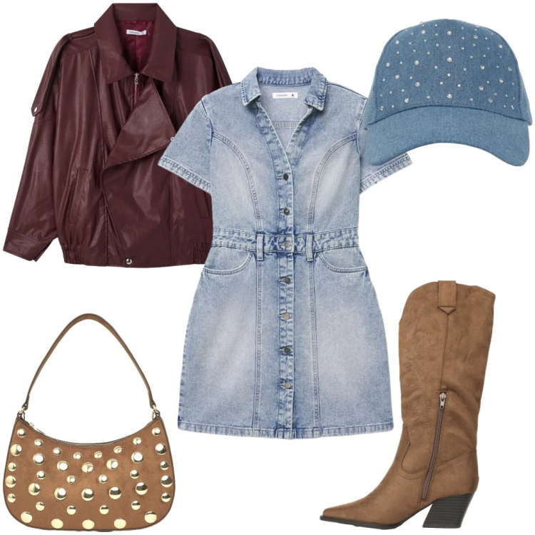 Outfit donna - Terranova - Desert Code curvy. Stile Trendy per Tutti i giorni. Abbinamento con vestiti corti, stivali, cappelli, borse a tracolla, giacche.